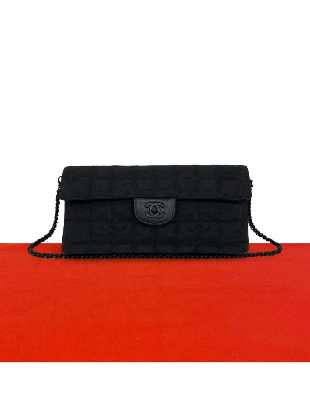 Chanel New Travel Choco Bar CC Logo Nylon Leather Bag Black